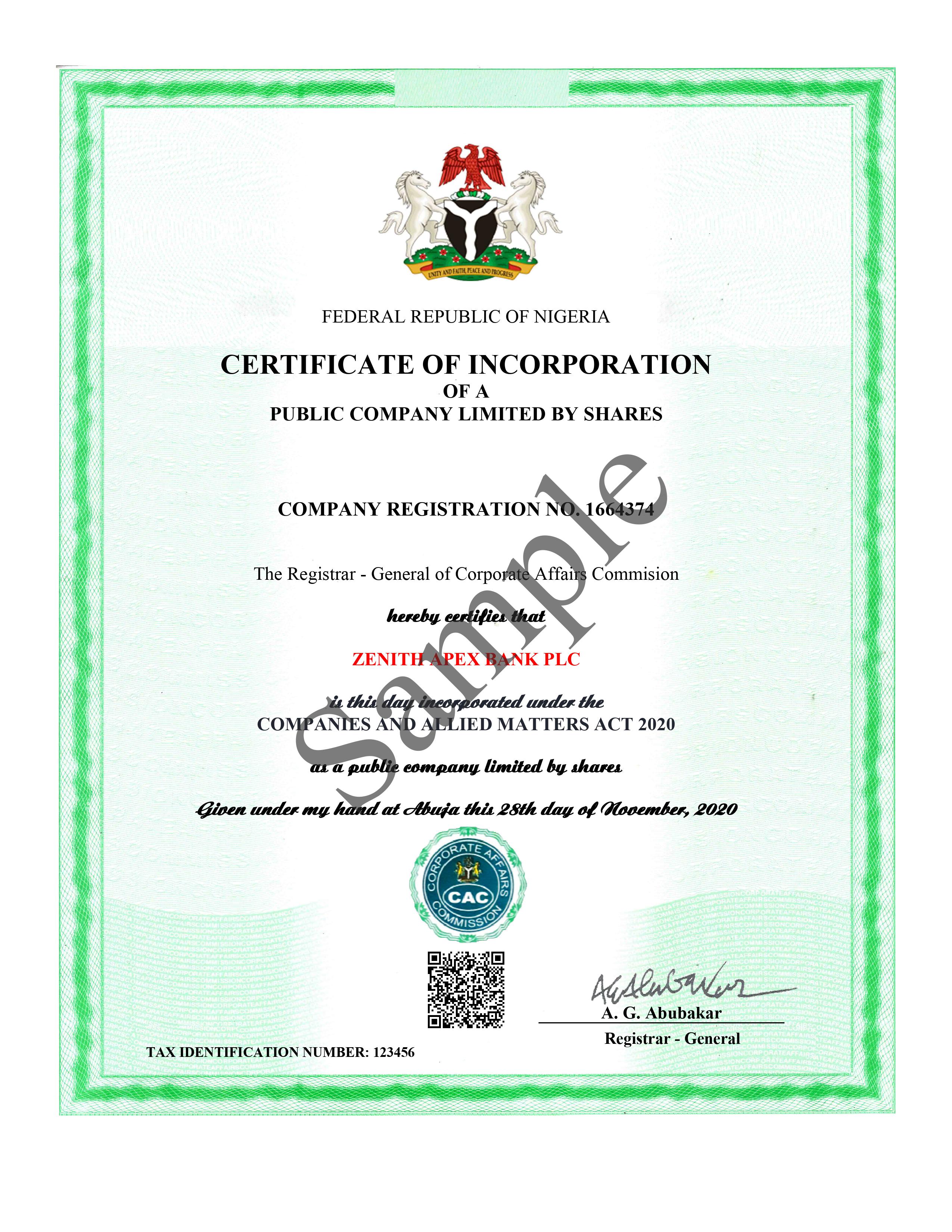 E-Certificate | Cac Pre-Inc Processes